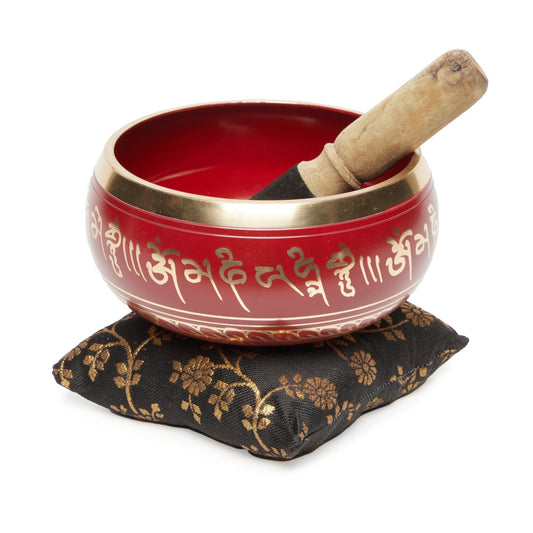 SOLD OUT Red Tibetan Singing Bowl with Om Mani Padme Hum Mantra