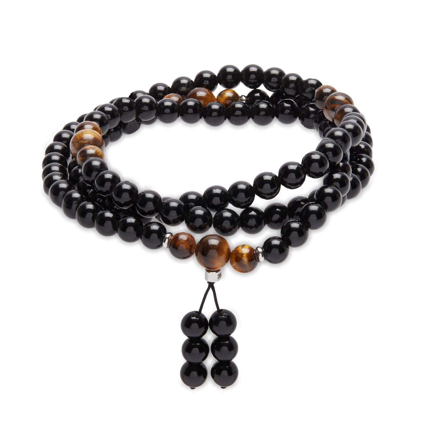 Buddhist Mala Bracelet in Obsidian and Tiger’s Eye – Serenity and Confidence