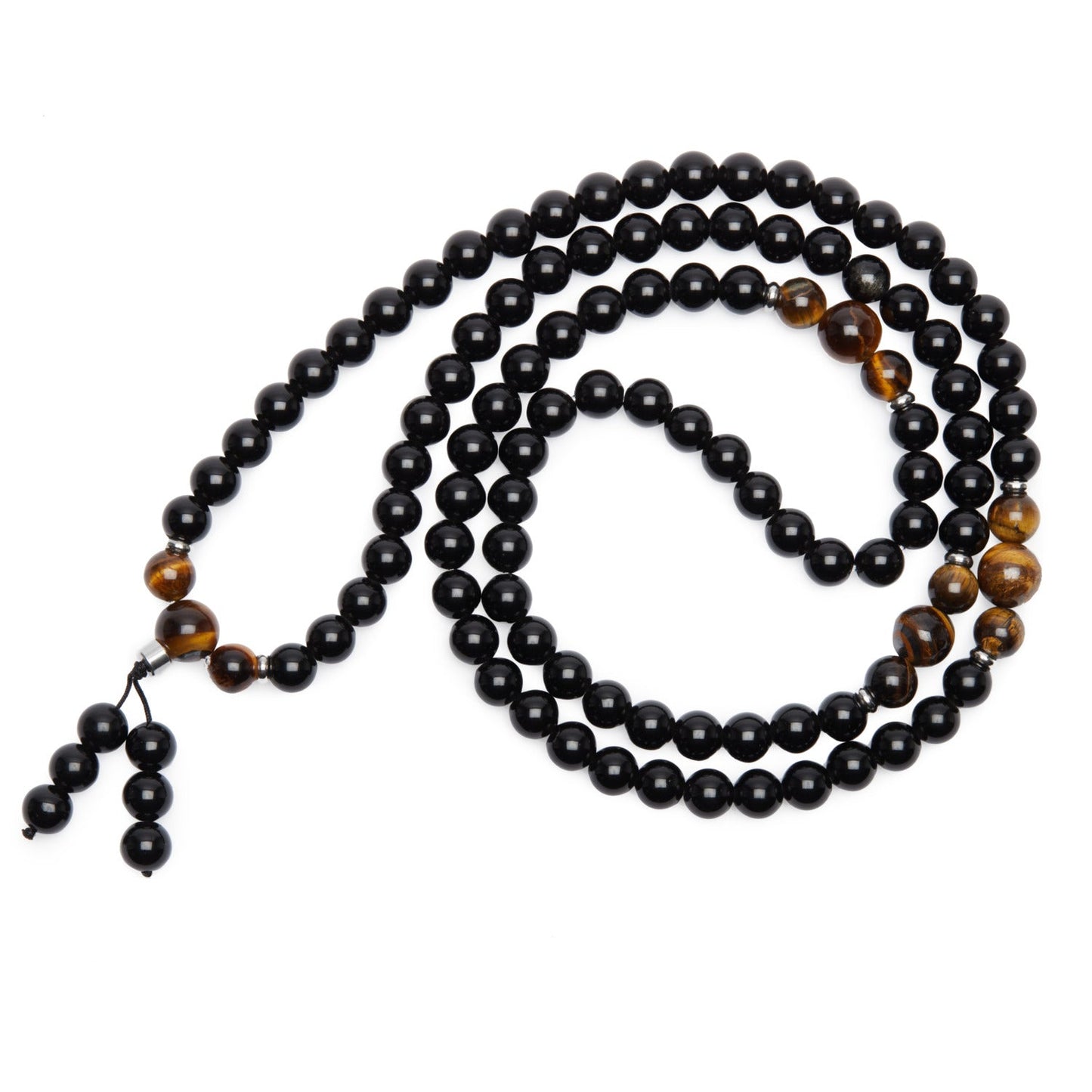 Buddhist Mala Bracelet in Obsidian and Tiger’s Eye – Serenity and Confidence