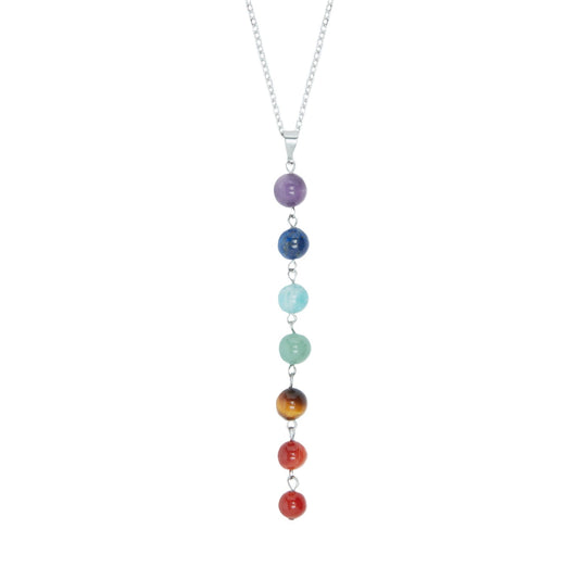 7 Chakras Gemstone Silver Necklace – Balance and Harmony