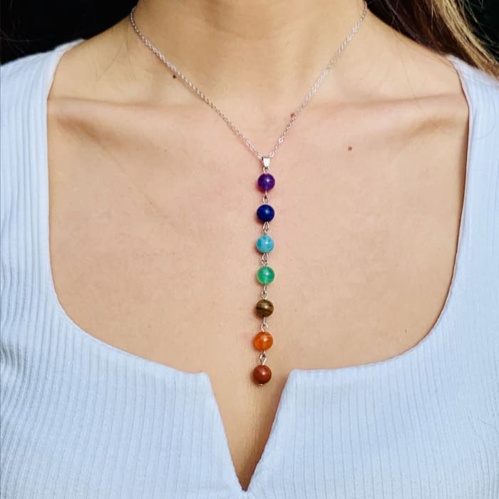 7 Chakras Gemstone Silver Necklace – Balance and Harmony