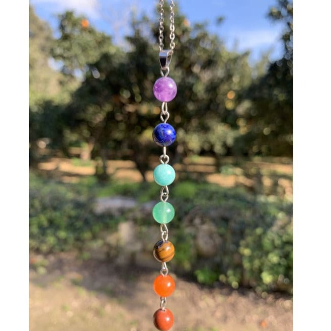 7 Chakras Gemstone Silver Necklace – Balance and Harmony